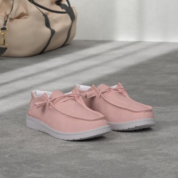 Women's Light Pink Casual Slip On Deck Canvas Loafers Sneakers Boot Shoes - Picture 2 of 8